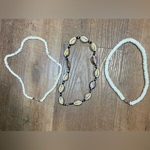 Vintage bundle 3 Y2k cowrie shell puka bead necklace white brown
